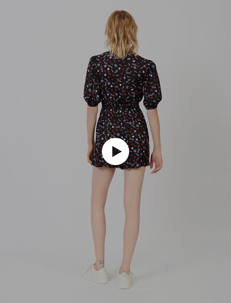 221INOBI Printed jacquard tie playsuit : Jumpshort & Jumpsuits color Black Red